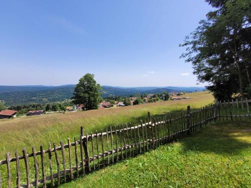a fence in the middle of a field at Mitterdorf - apartmán Almberg in Mitterfirmiansreut
