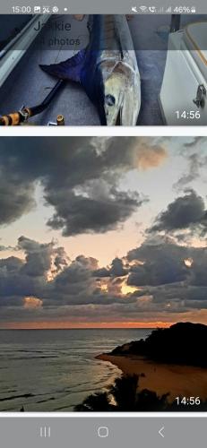 two pictures of a cloudy sky over the ocean at Casa Do Mar Guest House in Praia do Tofo