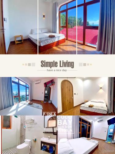 a collage of three pictures of a room at Coco Bay Hon Son in Lai Sơn