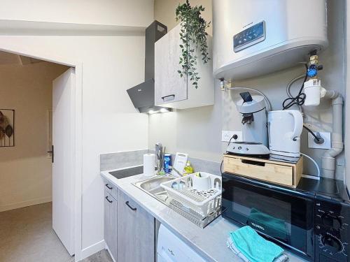 - une cuisine avec un évier et un mixeur dans l'établissement Appartement tout neuf 4 pers N3, à Riom