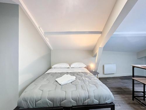 リオンにあるRiom - Immeuble 20 Couchages et 10 Litsのベッドルーム(ベッド付)1室(屋根裏部屋)