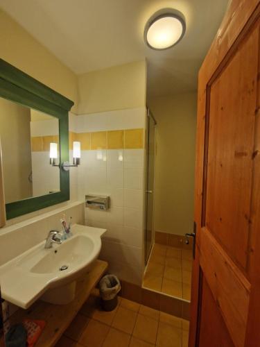une salle de bain avec un lavabo et une douche dans l'établissement Arc 1950 - Appartement 2 chambres - 6 personnes - 53m2-ski aux pieds - Les Sources de Marie, à Arc 1950