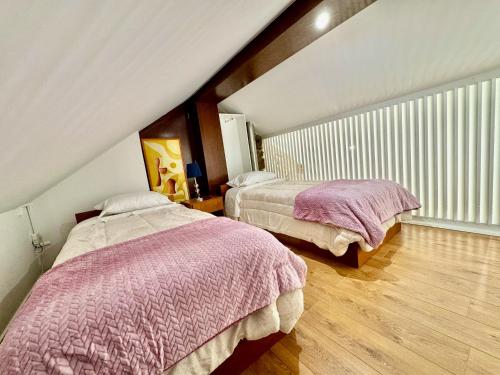 Un dormitorio con dos camas en un ático. en O Beiral da Anastácia, en Marco de Canaveses