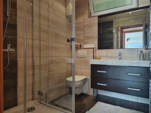a bathroom with a toilet and a sink and a shower at Apartman Srna in Trebinje