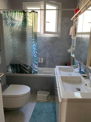 a bathroom with a sink and a toilet and a tub at sport et repos à Leysin CH in Leysin