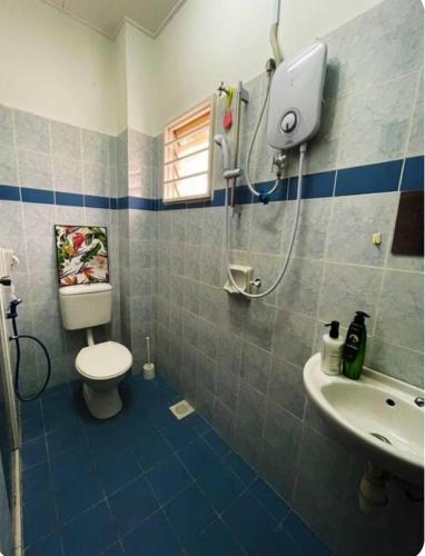 a bathroom with a shower and a toilet and a sink at LSH Homestay Rawang in Rawang