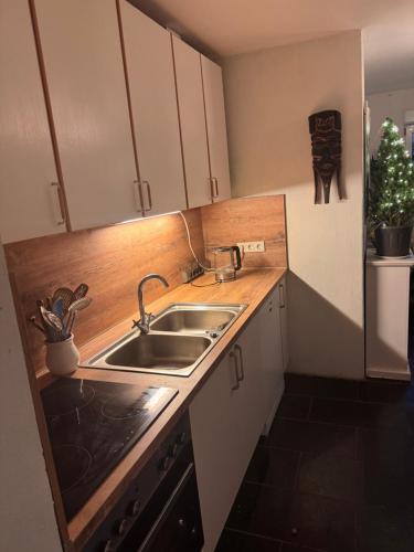 a kitchen with a sink and a counter top at Gästezimmer Bambus Gemeinschaftsbad Frei WLAN in Hausbreitenbach