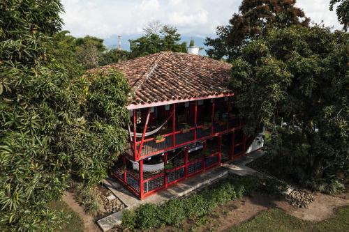 an overhead view of a house with a roof at Finca Hotel in Armenia