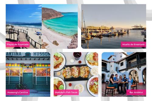 a collage of pictures of food and a beach at Beach House by ULIV in Ensenada