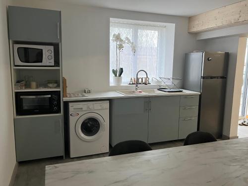 une cuisine avec un réfrigérateur, un évier et un lave-vaisselle dans l'établissement Appartement entier, à Corps-Nuds