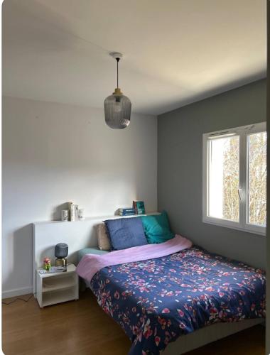 une chambre avec un lit et une fenêtre dans l'établissement House with a hidden garden, à La Roche-sur-Foron