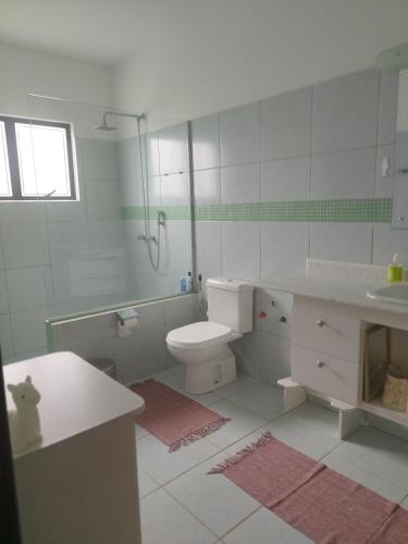 a white bathroom with a toilet and a sink at Casa Suíça família-luxo nr4 Suite master 5-pessoas in Pomerode
