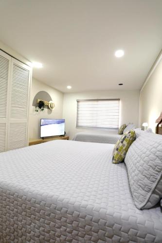 a bedroom with a large bed and a flat screen tv at Casa Lomas Cozy 3 Bedroom 2 Bath House by Xolos Stadium in Tijuana