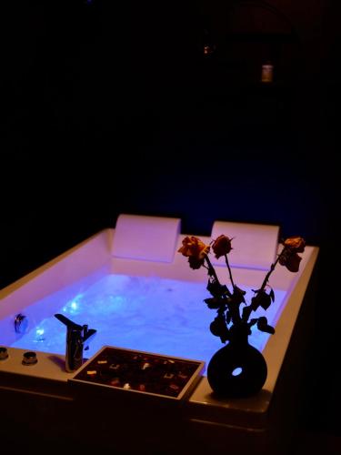 d'une baignoire avec un vase et des fleurs. dans l'établissement Appartement Toulon Jacuzzi Terrasse, à Toulon