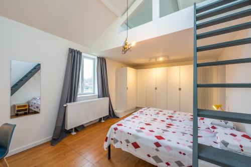a bedroom with a bunk bed and a ladder at Temse city center in Temse