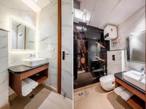 a bathroom with a sink and a toilet at Hotel Grand Aavaas- Traveller's Choice Award Winner 2025 in New Delhi