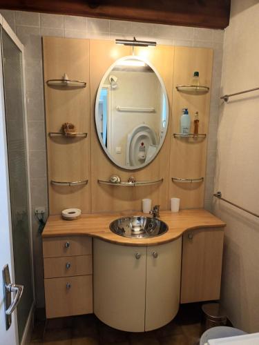 une salle de bain avec un lavabo et un miroir dans l'établissement Le clos de la Galiote, à Saint-Pierre-dʼOléron