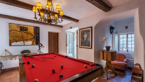 a pool table in a living room with a ceiling at Small Cozy Room in Palace Patio with Hot Tub and Snooker - Sintra WOW in Sintra