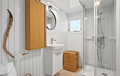 a bathroom with a sink and a shower at Cozy Home In Juelsminde With Wifi in Juelsminde