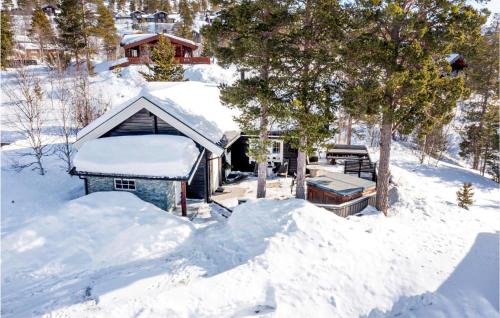 a house covered in snow with a pile of snow at Gorgeous Home In Bjorli With Wifi in Bjorli
