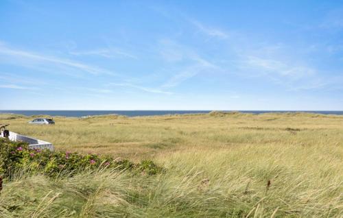 a field of tall grass with a house in the distance at 3 Bedroom Ocean Front Home In Hjørring in Hjørring