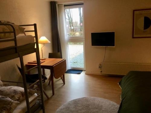 TV a/nebo společenská místnost v ubytování Børglum Mejeri Hotel