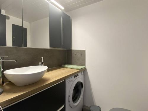 une salle de bain avec un lavabo et une machine à laver dans l'établissement Studio Mezzanine Cap d'Agde CT040-216, au Cap d'Agde