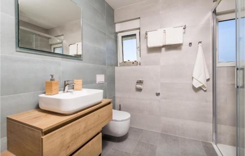 a bathroom with a sink and a toilet and a shower at Awesome Apartment In Barbat With Wifi in Barbat na Rabu