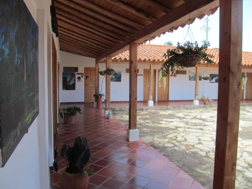 a view of the courtyard of a house at Hotel Ecoposada Viña de Aldana in Los Santos