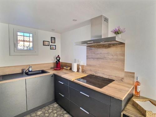 une cuisine avec un évier et un plan de travail dans l'établissement Maison Luxembourgeoise à Vias, à Vias