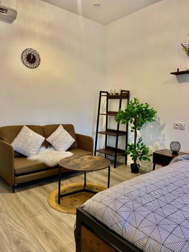 un salon avec un canapé et une table dans l'établissement Comfort CHU Lille, à Lille