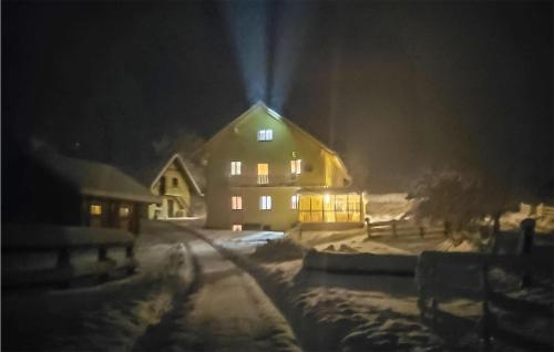a large house in the snow at night at Großes Ferienhaus In Oberwoelz in Oberwölz Stadt