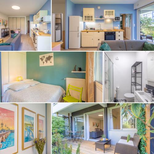 un collage de photos d'une maison dans l'établissement Appart cosy et terrasse en ville, à Mérignac