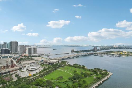 an aerial view of a city with a river and a harbor at Stunning Lux 2 Bed 2 Bath with Panoramic View from Balcony in Miami