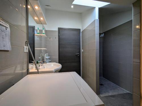 a bathroom with a sink and a toilet and a shower at Appartement cosy, 2 chambres et parking privé, proche des Vosges - FR-1-589-780 in Saint-Michel-sur-Meurthe