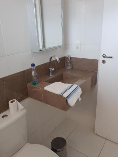 a bathroom with a sink and a toilet at Ap no centro do Vila Branca in Jacareí