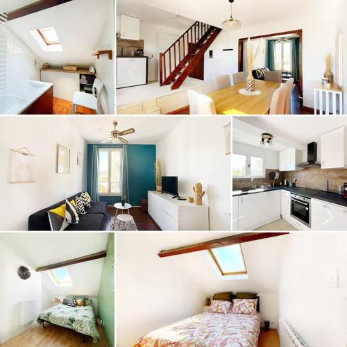un collage de photos d'un petit appartement dans l'établissement Somptueux appartement duplex proche RER, à Villemomble