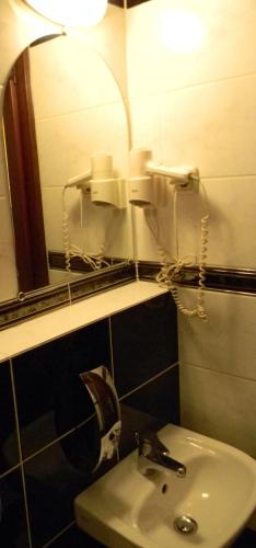 a bathroom with a sink and a mirror at Hotel Krona Domžale in Domžale