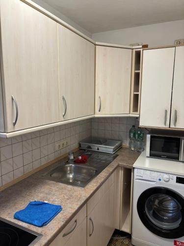 eine Küche mit Spüle und Waschmaschine in der Unterkunft Gemütliche Wohnung in Wasserburg am Inn in Wasserburg am Inn