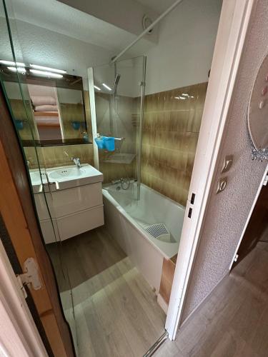 une salle de bain avec une baignoire et un lavabo dans l'établissement Beautiful Studio Centre Foux D 'allos, à Allos