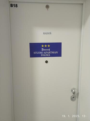 Πιστοποιητικό, βραβείο, πινακίδα ή έγγραφο που προβάλλεται στο Studio Apartman Dalma