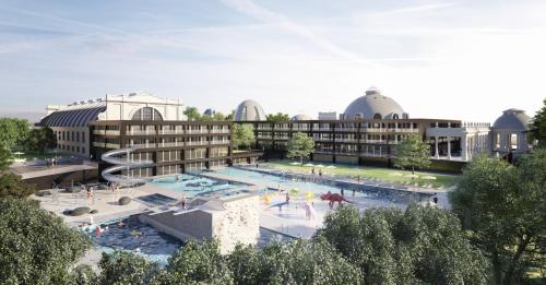 une vue aérienne d'un complexe avec piscine dans l'établissement Nancy Cure Thermale - ARTEM - Parc Sainte Marie - 1er ORANGE, à Nancy