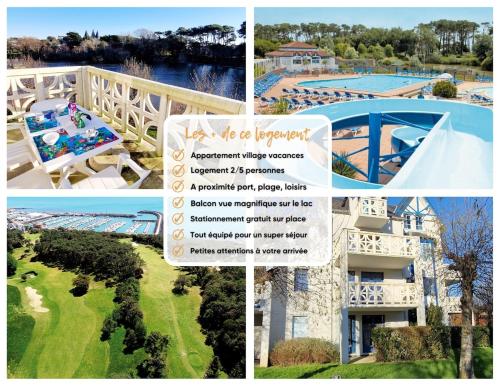 un collage de quatre photos d'un complexe hôtelier dans l'établissement 