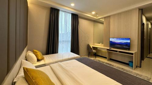 Ένα ή περισσότερα κρεβάτια σε δωμάτιο στο Societe Suites 108 Hartamas Mont Kiara Kuala Lumpur 2-6pax