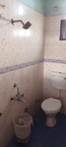 a bathroom with a toilet and a sink and a light at Hotel D Pal in Kandāghāt