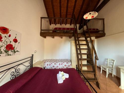 a bedroom with a bunk bed and a ladder at Agriturismo Galea in Riposto