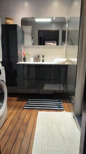 une salle de bain avec un lavabo et un miroir dans l'établissement Port Royal, à Aix-en-Provence