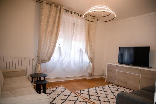 un salon avec un canapé et une télévision dans l'établissement Appartement Cosy, à Yutz