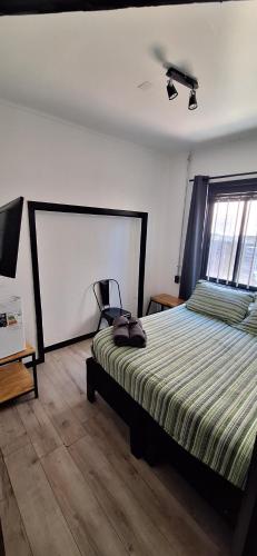 a bedroom with a bed and a chair in it at VOY Hostales - 4 Norte in Viña del Mar