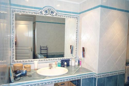 un baño con lavabo y espejo en Pont du Bateau, en Saint-Florent